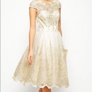 Chi Chi London Lace Midi Dress with Tulle Skirt